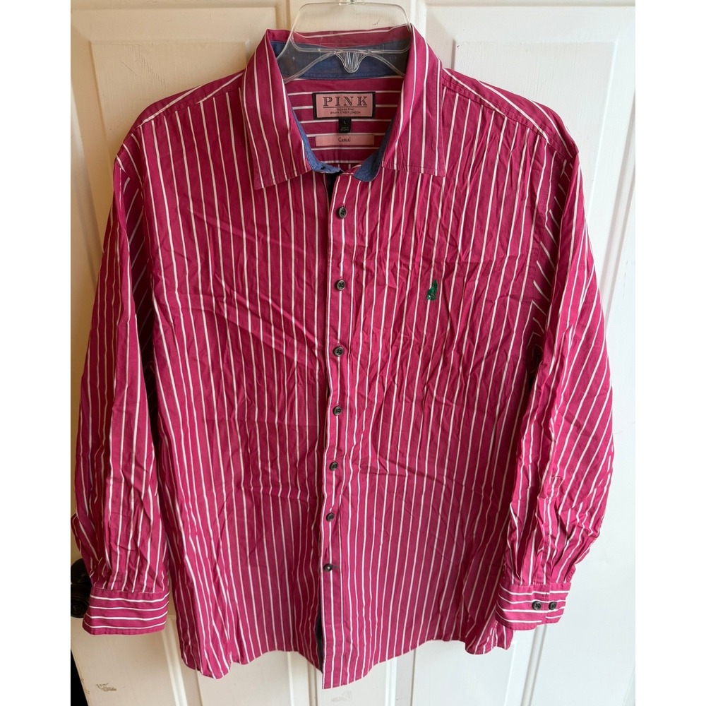 PINK by Thomas Pink Men's Striped Casual Fit Button Down Dress‎ Shirt Large